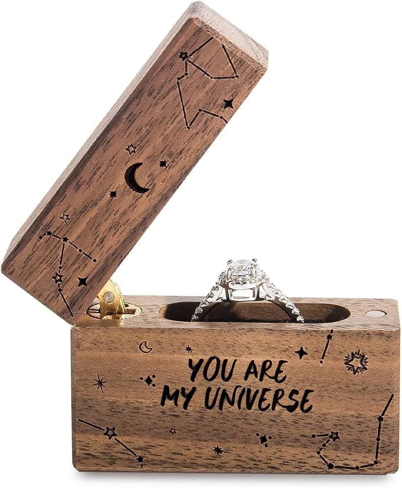 Wooden Engagement Ring Box Small Slim Proposal Wedding Ring Case | Amazon (US)
