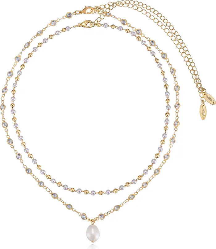 Set of 2 Cubic Zirconia Freshwater Pearl Drop & Imitation Pearl Necklaces | Nordstrom