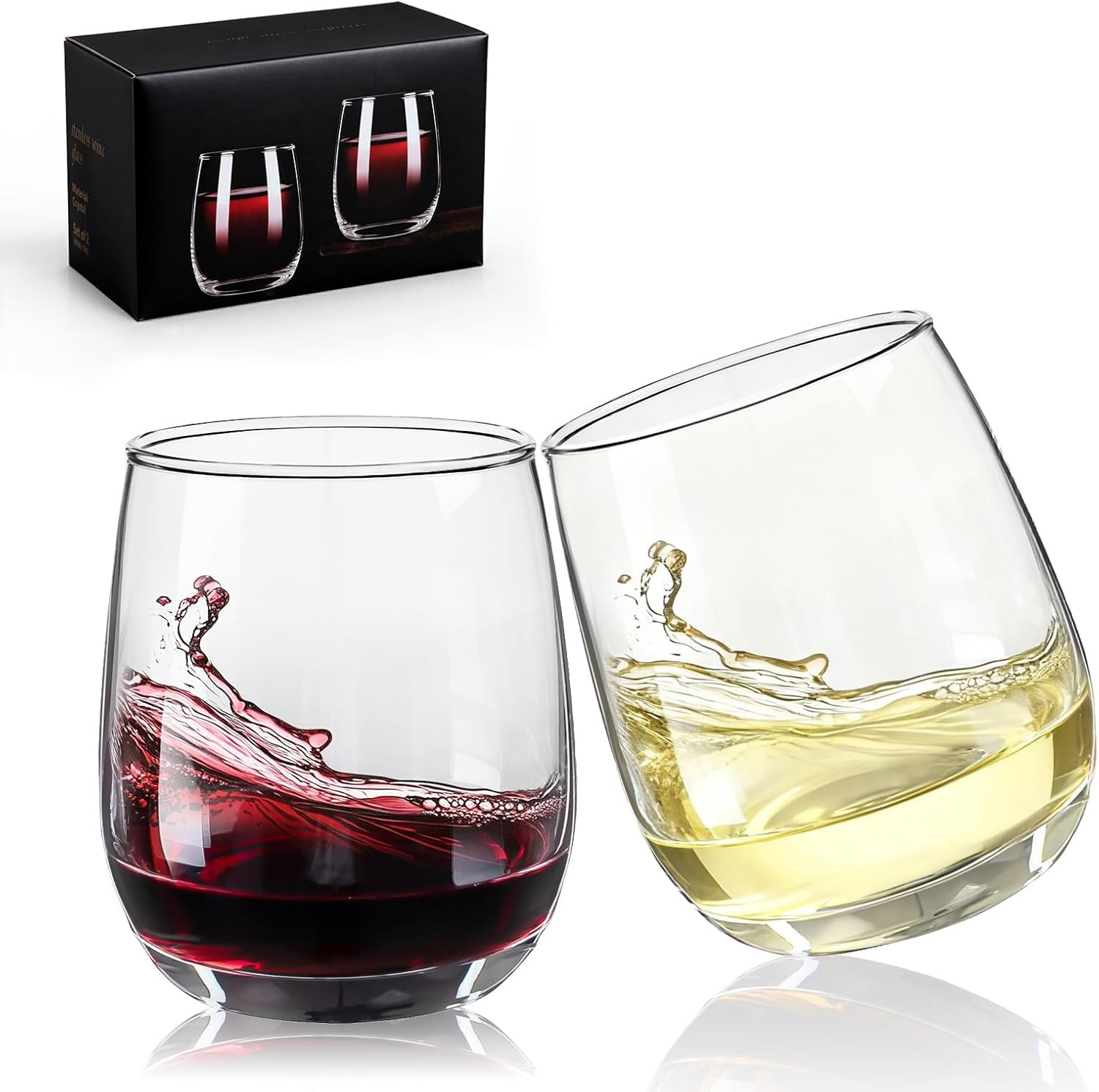 Stemless Wine Glasses, Red Wine Glasses Set of 2, Glasses 12 oz, Smooth Rim Wine Glass Set, Cute ... | Amazon (US)