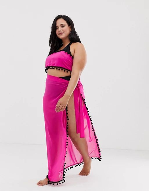 South Beach Curve wrap top & sarong two-piece in pink | ASOS (Global)