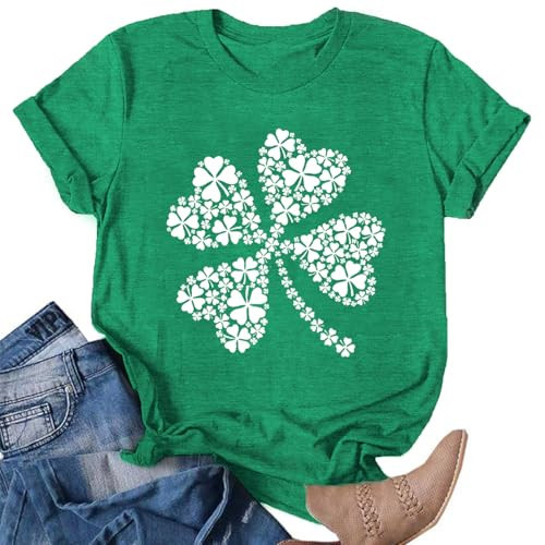 St Patrick's Day Shirt Women: Funny Lucky Irish Shamrock Paddy's Day T-Shirt Casual Crewneck Short Sleeve | Amazon (US)