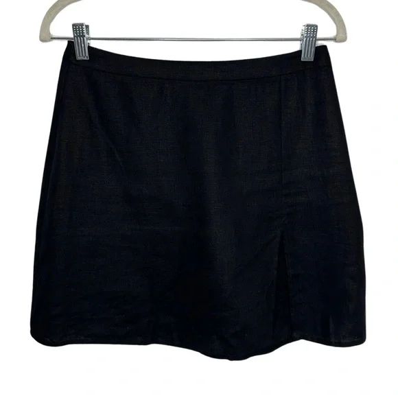 Reformation Linen Black Mini Skirt with Front Slit sz 4 | Poshmark