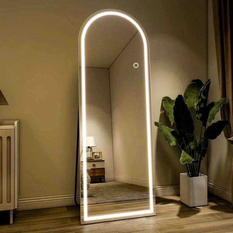 BEAUTYPEAK 64" x 21" LED Arched Full Length Mirror Standing Floor Mirror,White - Walmart.com | Walmart (US)