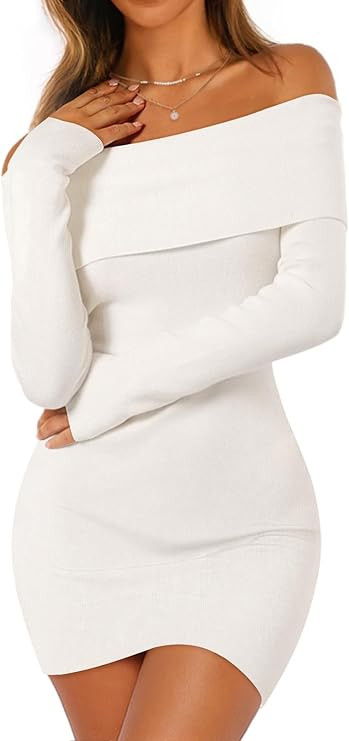 MEROKEETY Women's Sexy Off Shoulder Sweater Dress 2025 Fall Long Sleeve Bodycon Club Night Out Mi... | Amazon (US)
