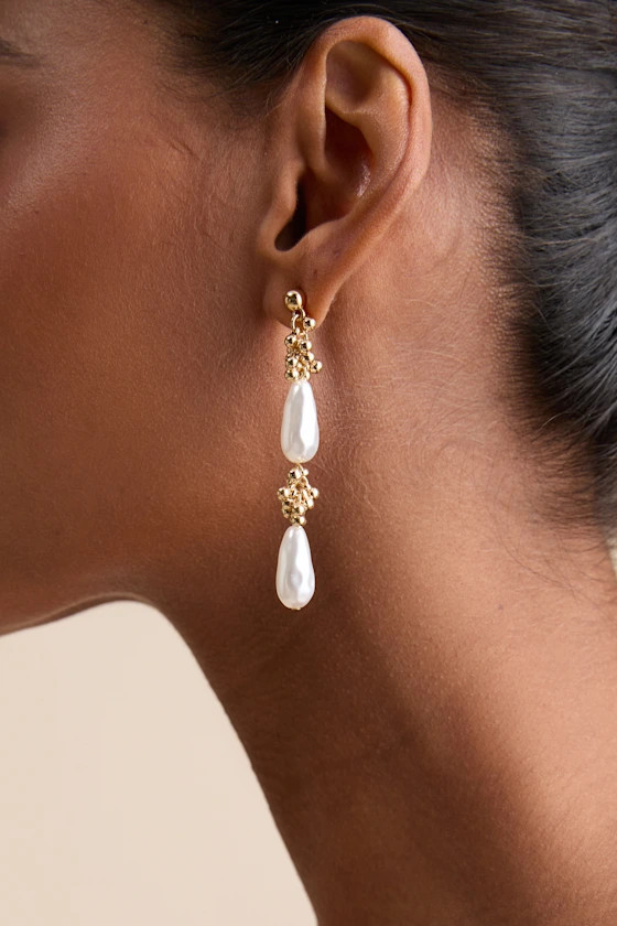 Mariam Gold Pearl Drop Earrings | Lulus