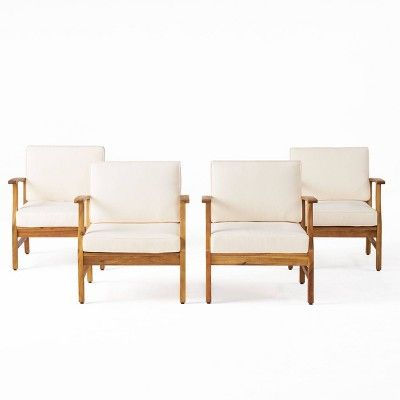 Perla 4pk Acacia Wood Club Chairs - Teak/Cream - Christopher Knight Home | Target