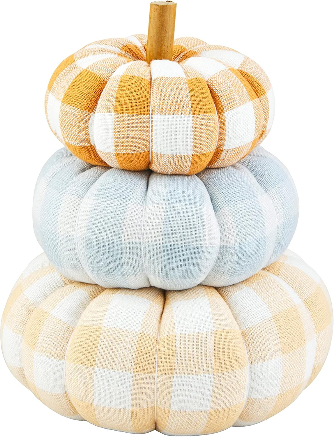 Mud Pie Gingham Stacked Pumpkins, 15", Tan | Amazon (US)