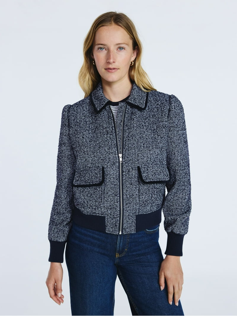 Free Assembly Women's Tweed Bomber Jacket, Sizes XS-XXL | Walmart (US)