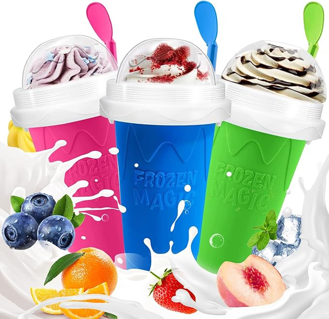 Slushie Cup, 3 Pack Slushy Maker Cup, Frozen Magic Squeeze Cups for Juice Milk Yogurt Ice Cream M... | Amazon (US)