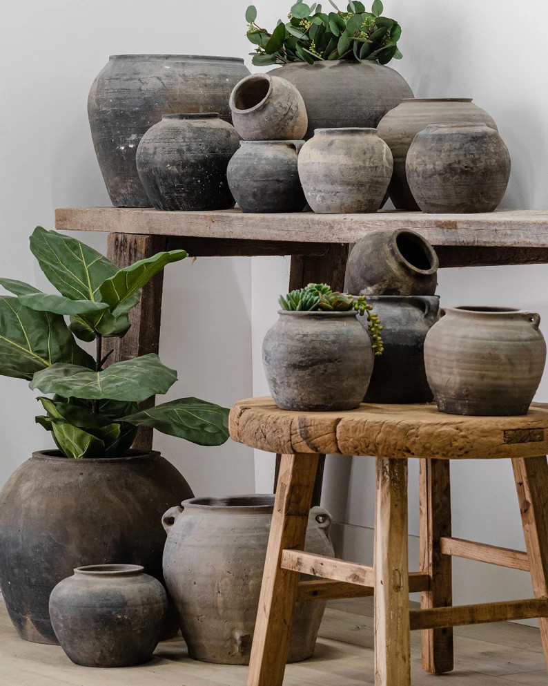 Medium Vintage Black Grey Pots {No Handles) (Free Shipping) | Etsy (US)