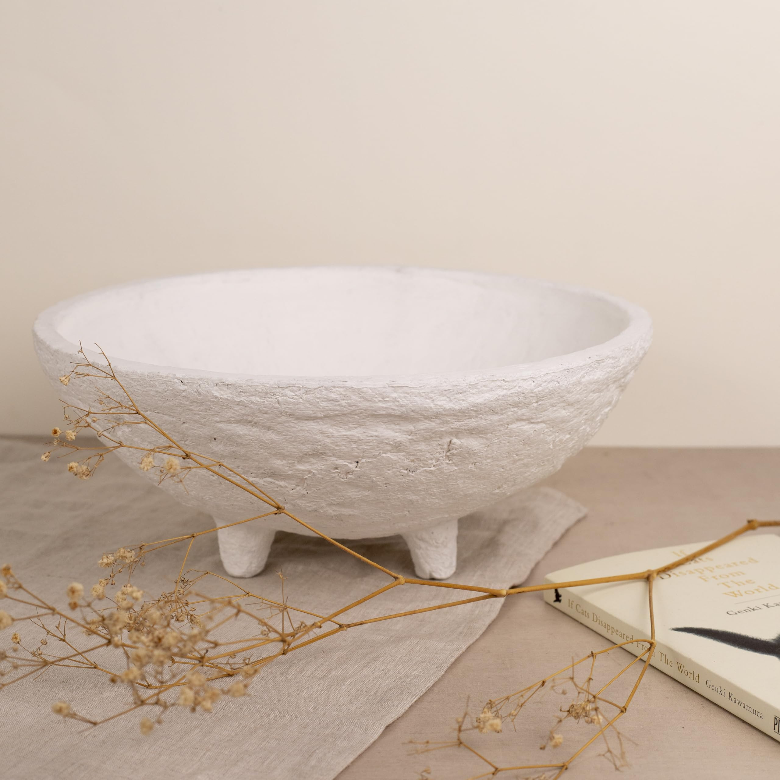 White Decorative Paper Mâché Footed Bowl – Handmade 11.75" Pedestal Bowl for Entryway Table, ... | Amazon (US)
