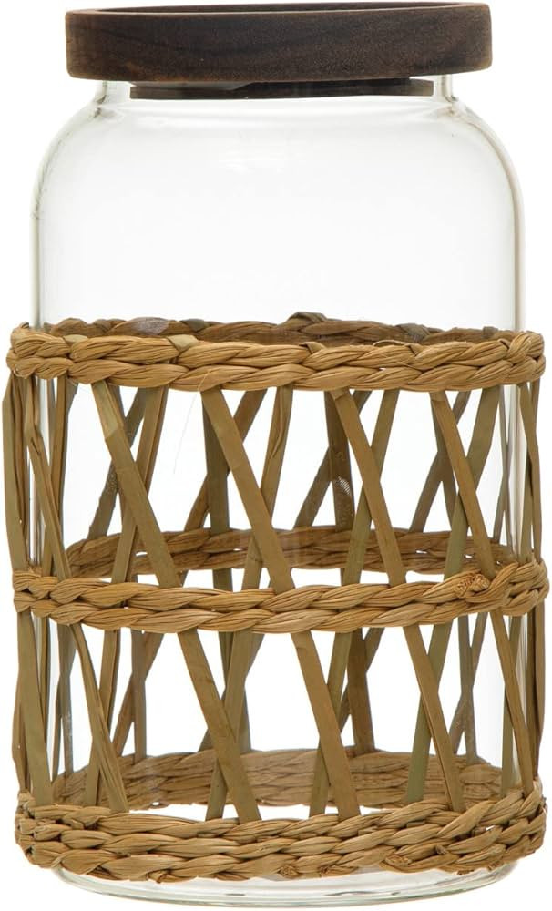 Creative Co-Op Boho Glass Storage Acacia Wood Lid, Natural Canister | Amazon (US)