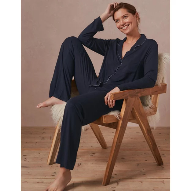 Classic Piping-Detail Jersey Pyjama Set | The White Company (UK)