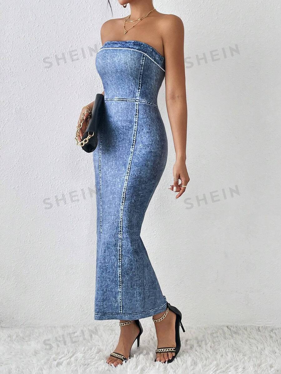 SHEIN Privé Women's Strapless Bodycon Dress For Summer Holiday | SHEIN