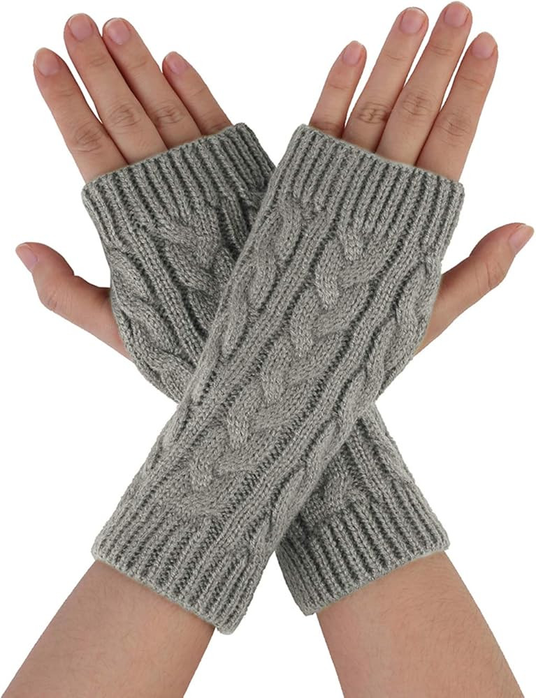 Allegra K Women's Ribbed Wrist Arm Warmers Stretchy Cable Knitted Fingerless Gloves | Amazon (US)