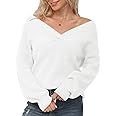 Feiersi Women's Off Shoulder Sweater Long Sleeve Loose Tops V-Neck Pullover Knit Jumper | Amazon (US)