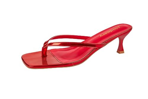 Hodeery Women's Kitten Heels Thong Sandals Open Square Toe Flip Flop Low Heels 2.5 Inch Slip On Sexy Women Dressy Slide Shoes for Casual red 9.5 | Amazon (US)