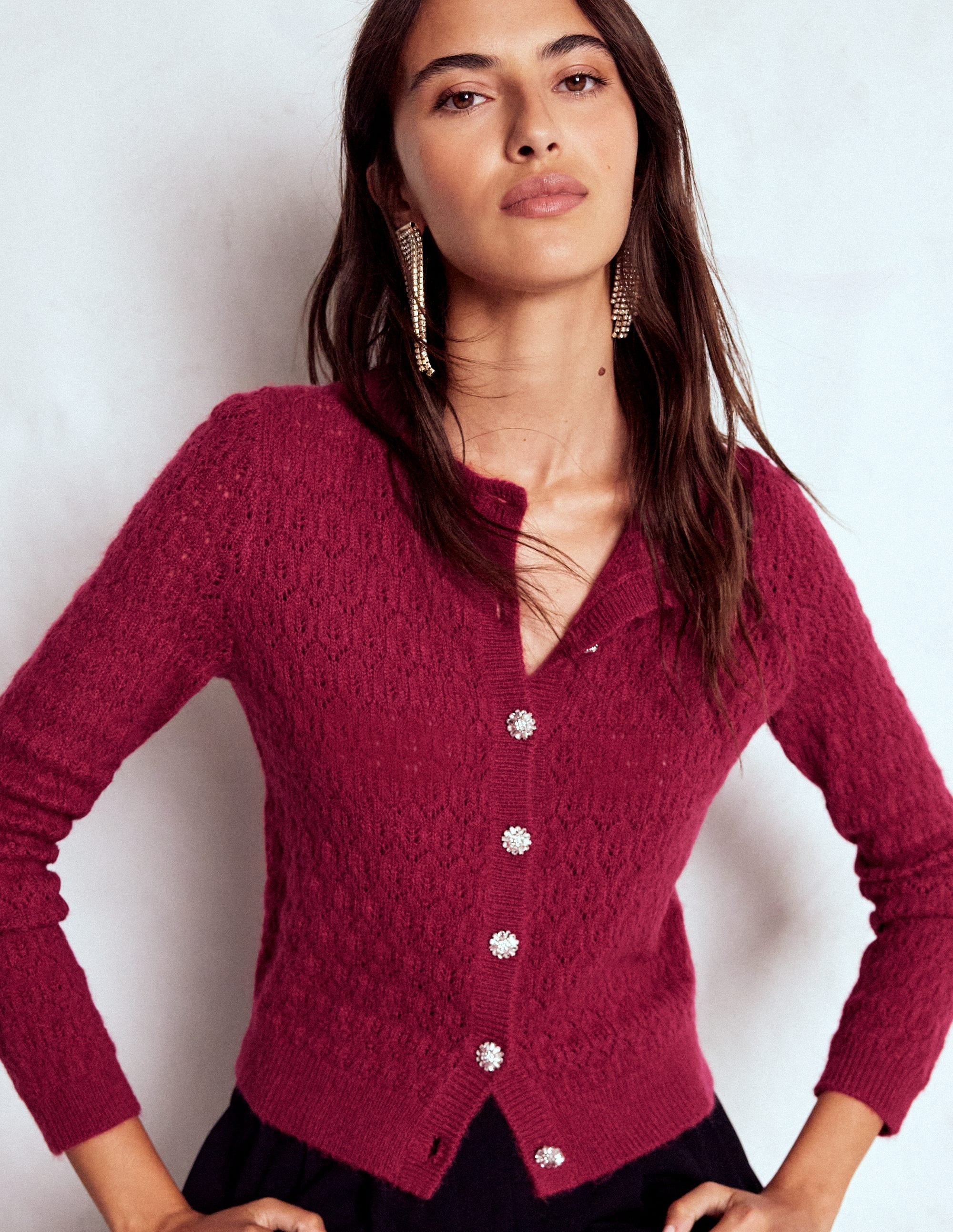 Jewel Button Cardigan-Ruby Red | Boden (US)