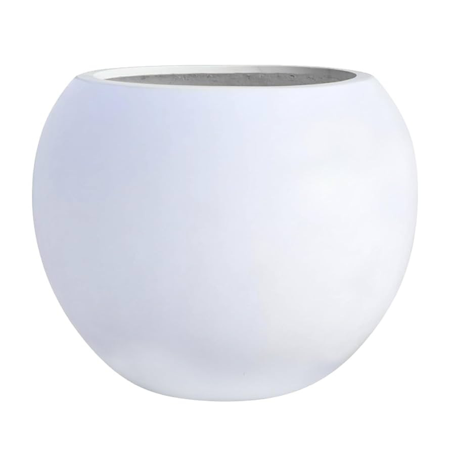 Globo 12.8" H x 16" D Fiberstone Premium Large Planter, (White), 10.7" Pot Opening, Sphere Draina... | Amazon (US)