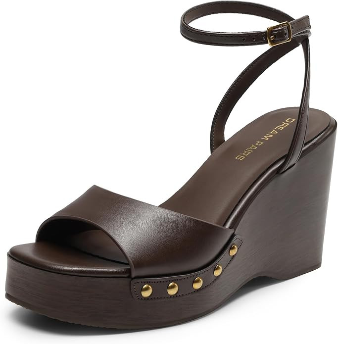 DREAM PAIRS Wedge Sandals for Women,Dressy Platform Square-Toe Ankle Buckle Studded Fashion Sanda... | Amazon (US)