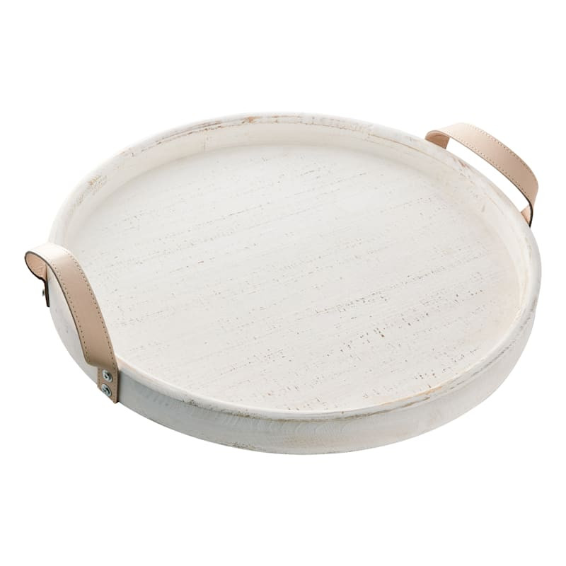White Round Wooden Decorative Tray, 18" | At Home