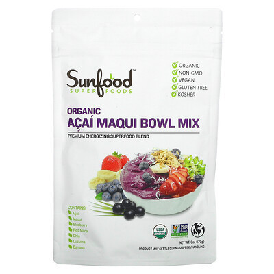 Sunfood, Superfoods, Organic Acai Maqui Bowl Mix, 6 oz (170 g) | iHerb