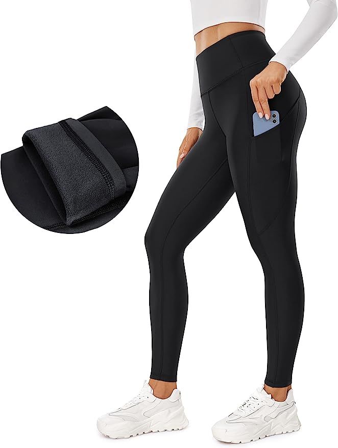 Amazon.com: CRZ YOGA Thermal Fleece Lined Leggings Women 28'' - Winter Warm High Waisted Hiking P... | Amazon (US)