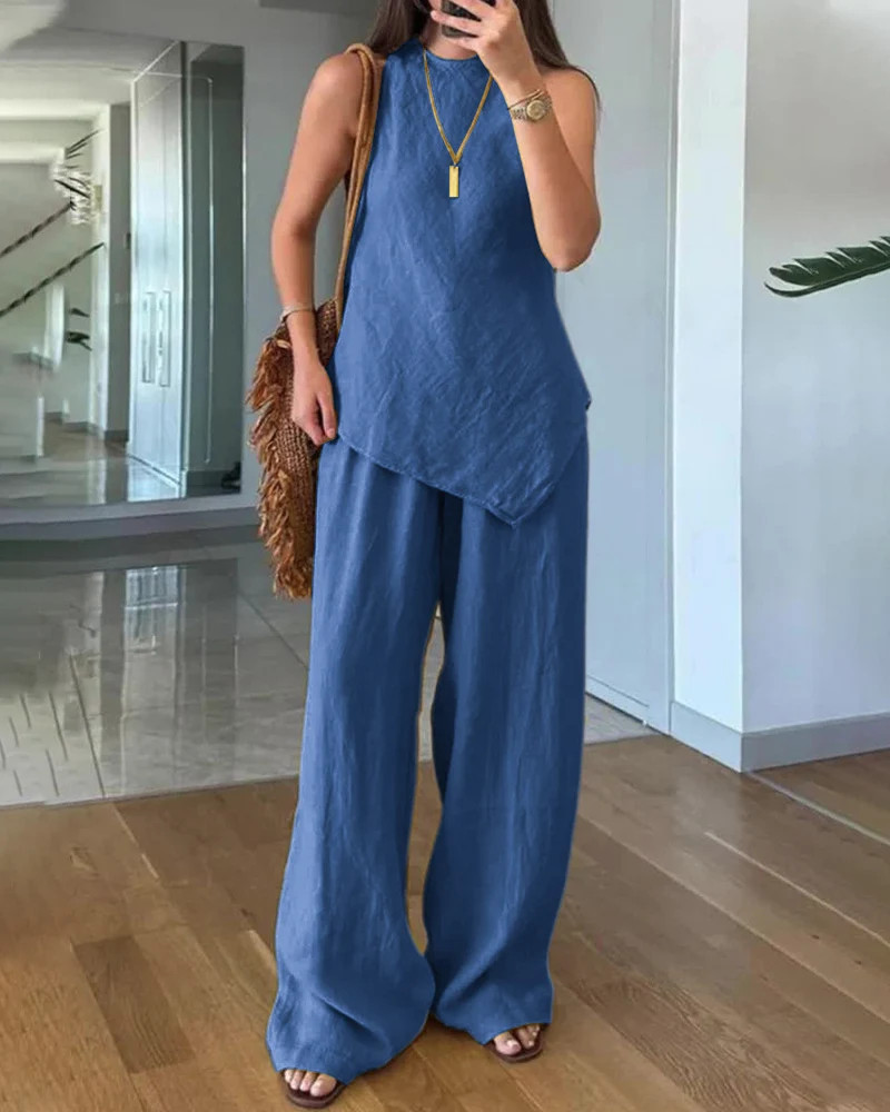 Daily Comfort Textured Sleeveless 2-Piece Set | Zeagoo