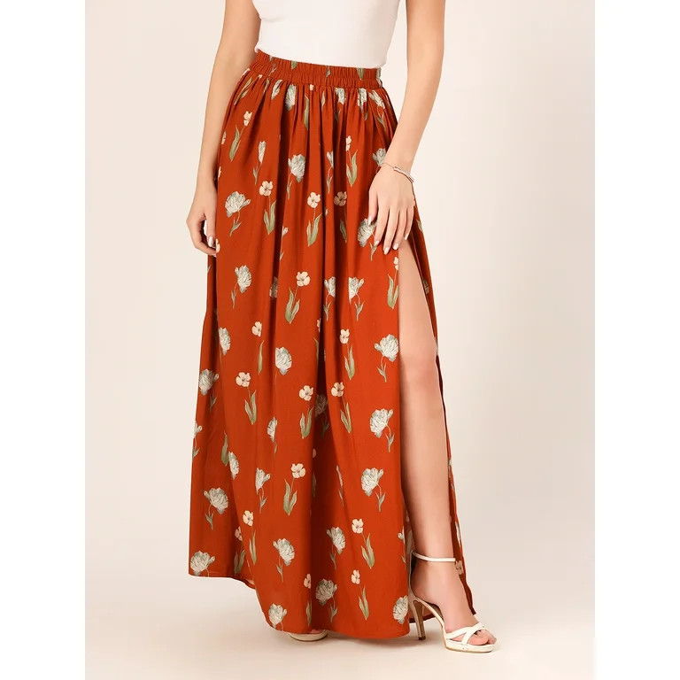 DressBerry Women's Printed Viscose Rayon Side Slit Flared Long Skirt Casual&nbsp;Summer Wear High... | Walmart (US)