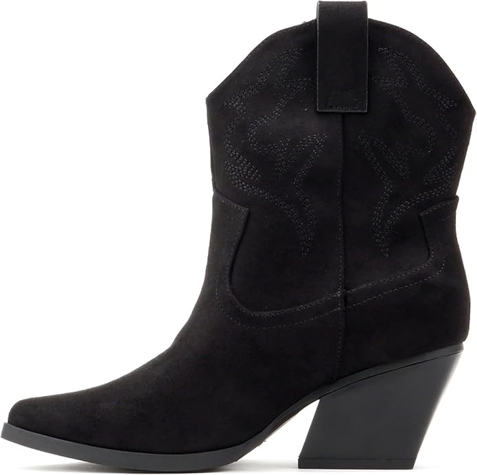 Soda “BLAZING” ~ Women Western Stitched Pointe Toe Low Heel High Top Ankle Shaft Boot Bootie | Amazon (US)