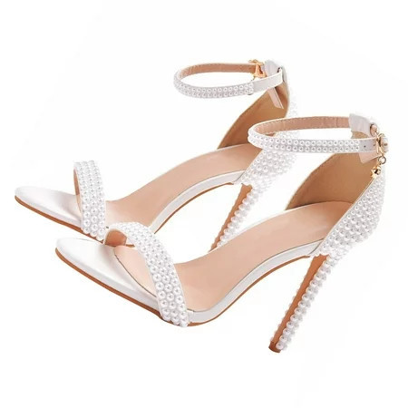 Pearl Heels for Wedding Heels Stiletto Heels Peep Toe High Heel Sandals Ankle Strap High Heel Dress Shoes for Bride Wedding Party Evening Shoes | Walmart (US)