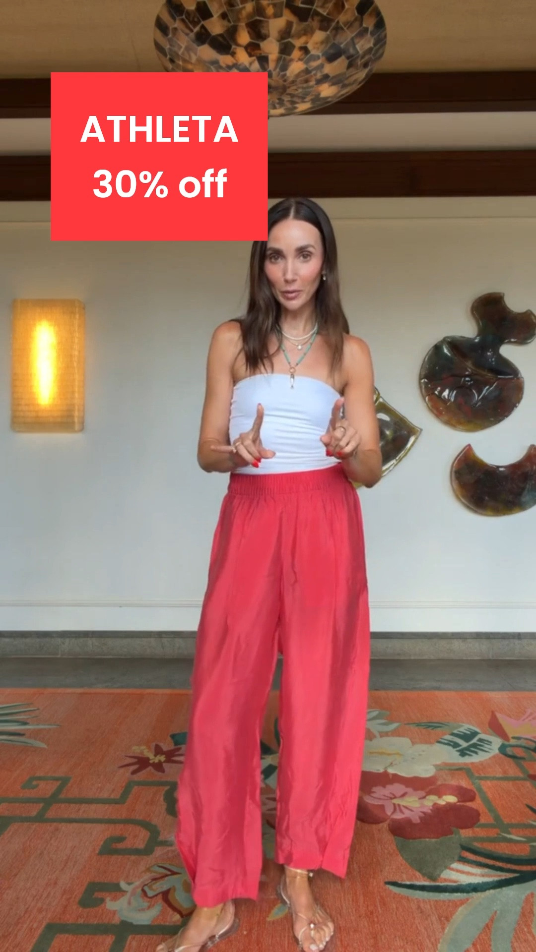 Athleta sale, 30% off seasonal picks I'm wearing size XS in both.

Summer vacation outfit, tropical vacation style, beach dinner outfit, resort wear look, colorful summer outfit, vacation outfit, resort wear, beach style, summer fashion, wide leg pants

#LTKSaleAlert #LTKOver40