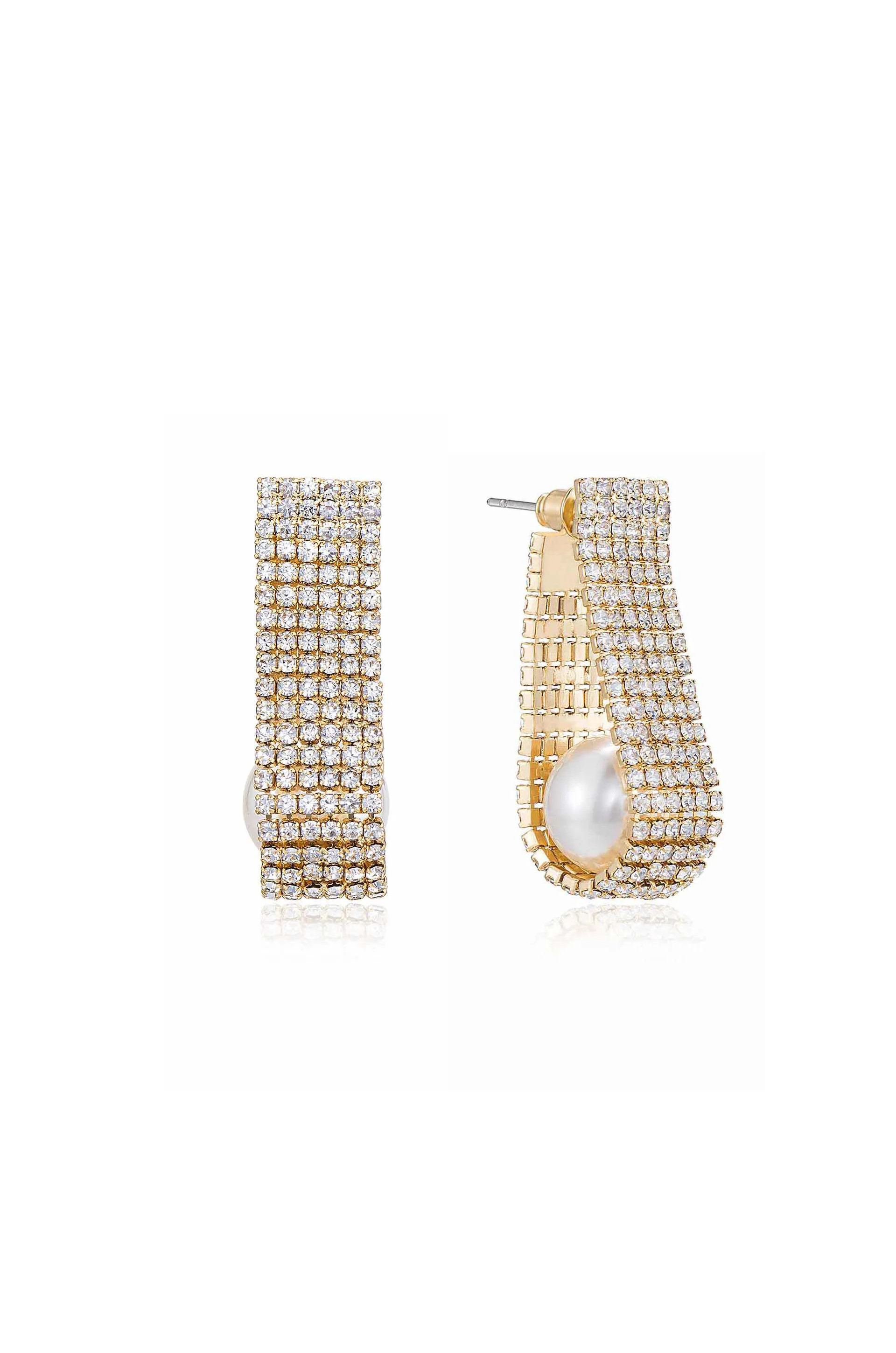 Swaddled Pearl Crystal Teardrop 18k Gold Plated Earrings | Ettika