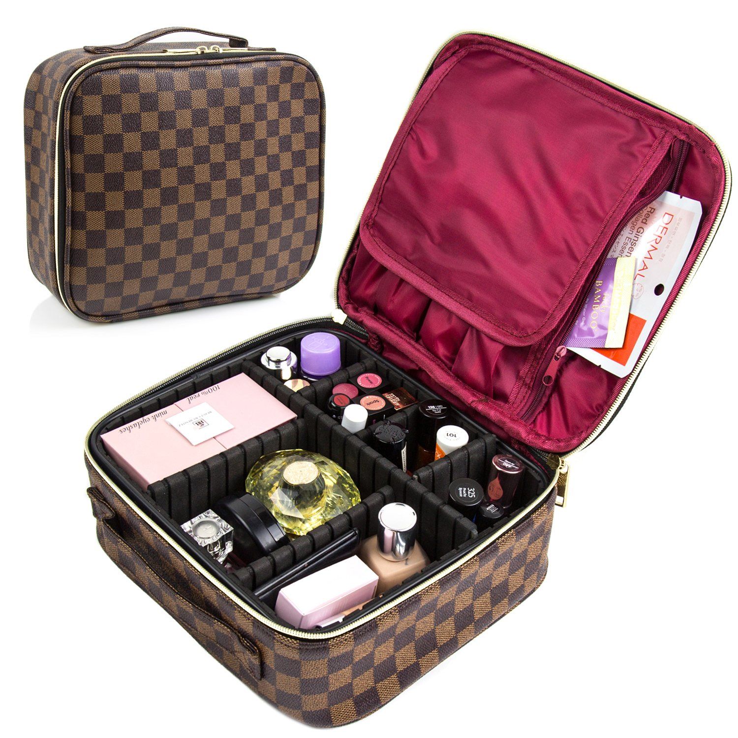 T.SHEEP Checkered Makeup Organizer Cosmetic Bags Woman Portable Toiletry Travel Bag with Adjustab... | Walmart (US)