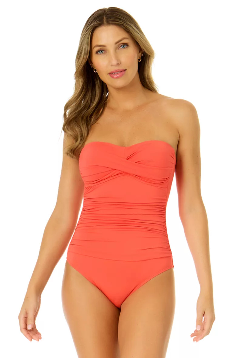 Live in Color Shirred Bandeau One Piece Swimsuit | Belk