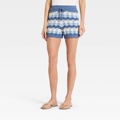 Women's High-Rise Sweater Shorts - Universal Thread™ Navy Blue Striped XS | Target
