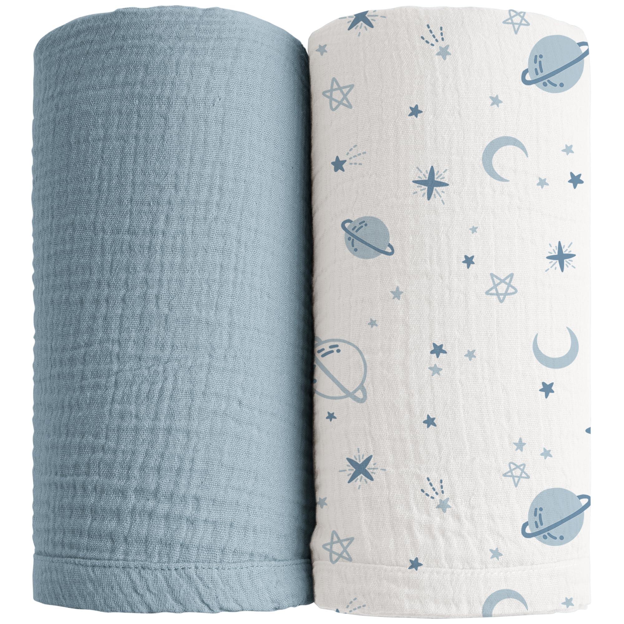 Konssy Muslin Swaddle Blankets for Boys Girls, 2 Pack Receiving Baby Blanket Large 47 x 47 inches... | Amazon (US)