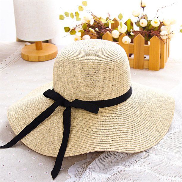 New Women Ladies Floppy Beach Sun Foldable Cap Summer Wide Brim Straw Hat | Walmart (US)