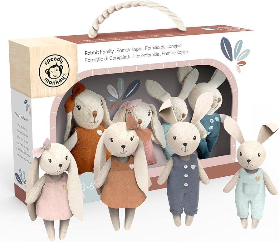 SPEEDY MONKEY Rabbit Family Set – Miniature Bunny Figures with Parents & 2 Baby Rabbits – Pre... | Amazon (US)