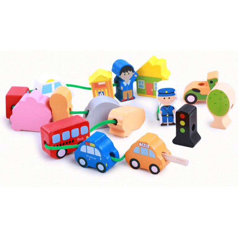 Wooden Lacing and Stringing Beads Building Blocks Toy Toddlers Character Dressing Threading Toys ... | Walmart (US)