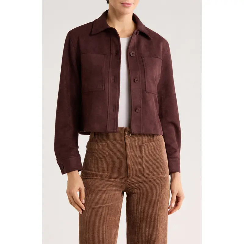 T Tahari Crop Faux Suede Jacket in Windsor Wine at Nordstrom Rack, Size X-Small | Nordstrom Rack