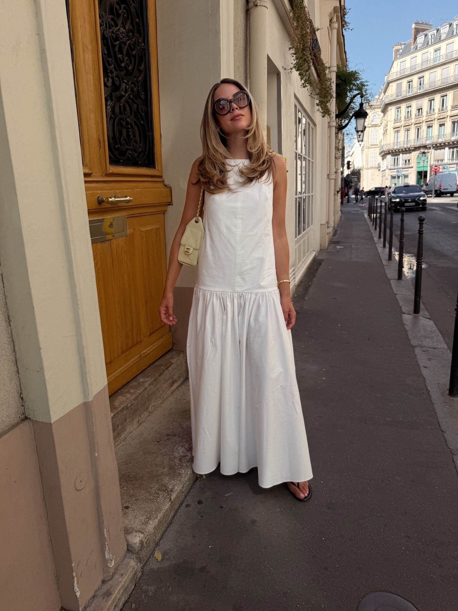 White cotton dress from Zara — size down! In the XS and its roomy