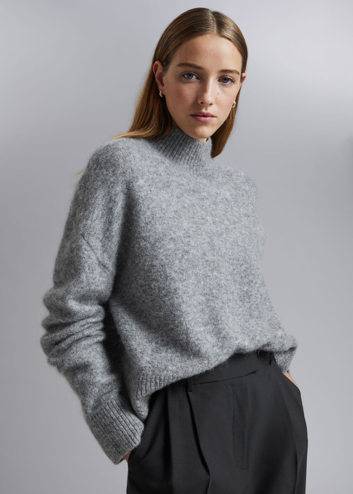 Cropped Mock Neck Knit Sweater - Grey | & Other Stories US