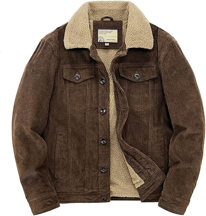 Men's Vintage Fleece Sherpa Lined Corduroy Denim Trucker Jackets Lapel Button Down Thickened Wint... | Amazon (US)