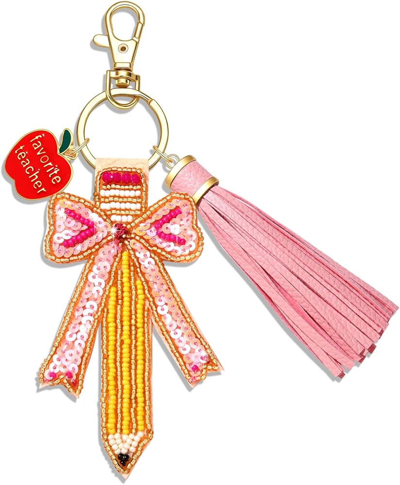 YAHPERN Teacher Keychain for Women Beaded Pencil Key Chain Purse Charm with Tassel Back to School... | Amazon (US)