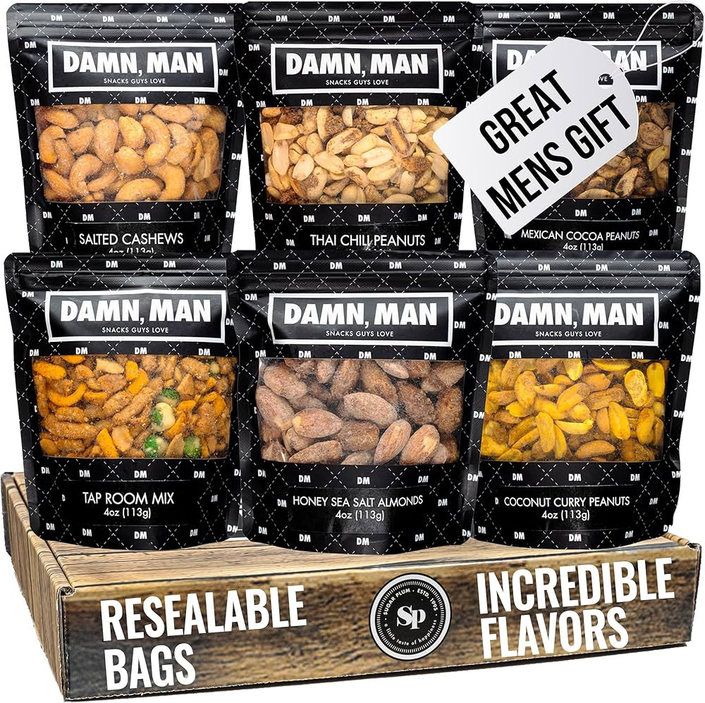 Nuts Gifts for Men - Six Unique Crafted Nut Flavors, Almonds, Cashews, Peanuts, Great Gift Basket... | Amazon (US)