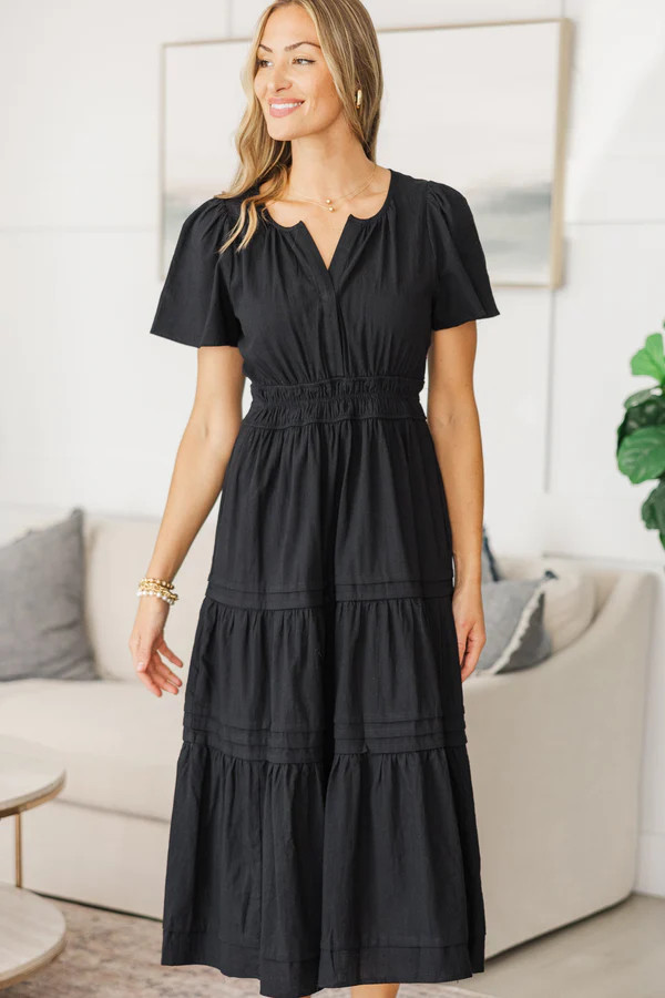 NURSING COLLECTION: It's In The Air Black Tiered Midi Dress | The Mint Julep Boutique