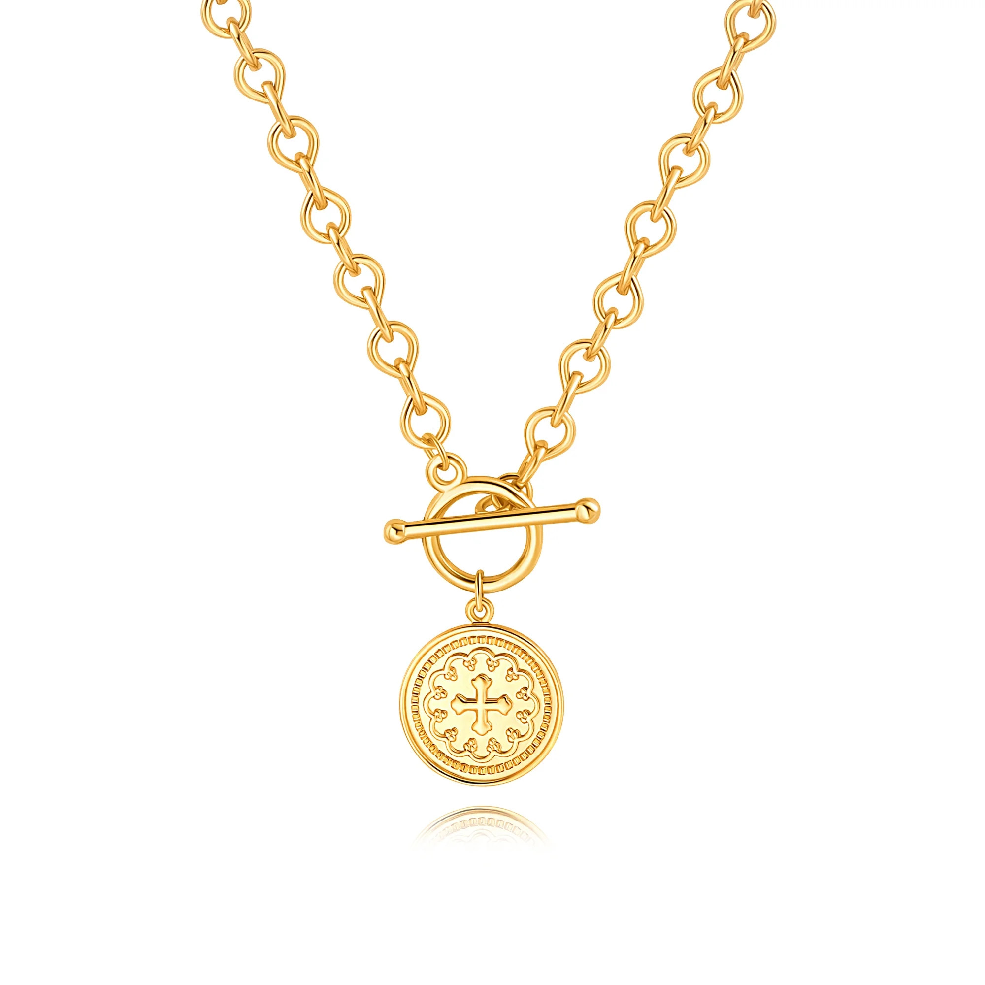 CANEVINKA Dainty 18K Gold Plated Chunky Link Water Droplet Chain Cross Coin Necklace for Women To... | Walmart (US)