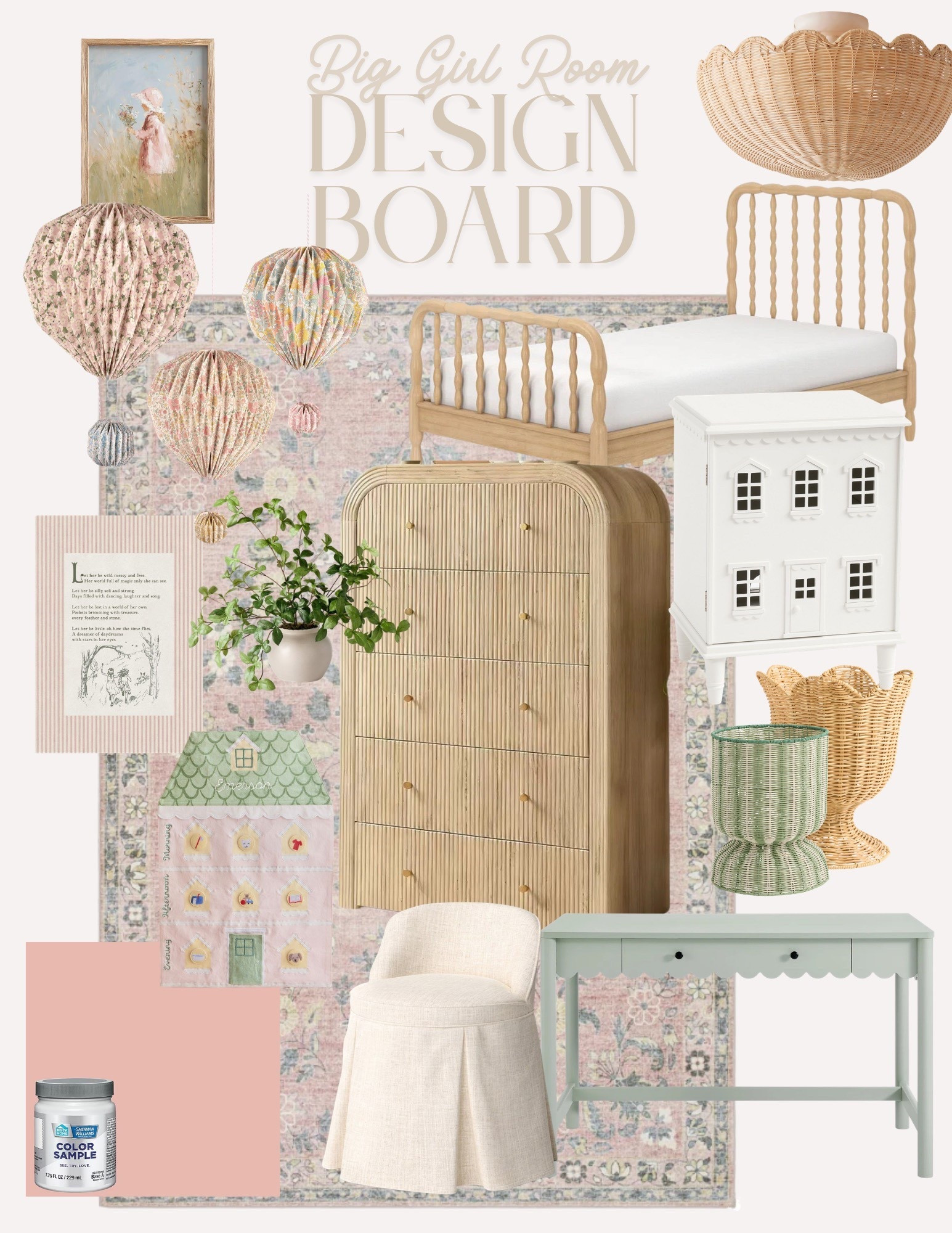 a sweet cottage core design board for a big girl room #interiordesign #interiorstyling

#LTKHome #LTKmomlife #LTKKids