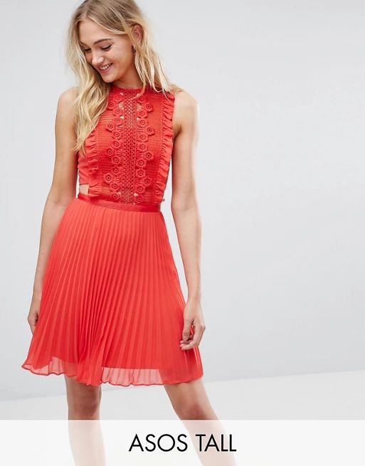 ASOS TALL Lace Pinafore Pleated Mini Dress | ASOS US